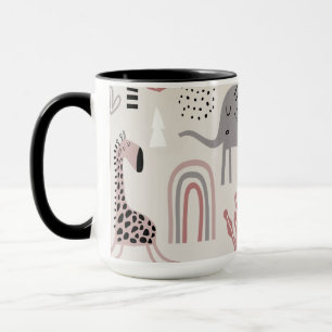 Caneca Padrão contínuo colorido com elefantes fofos e