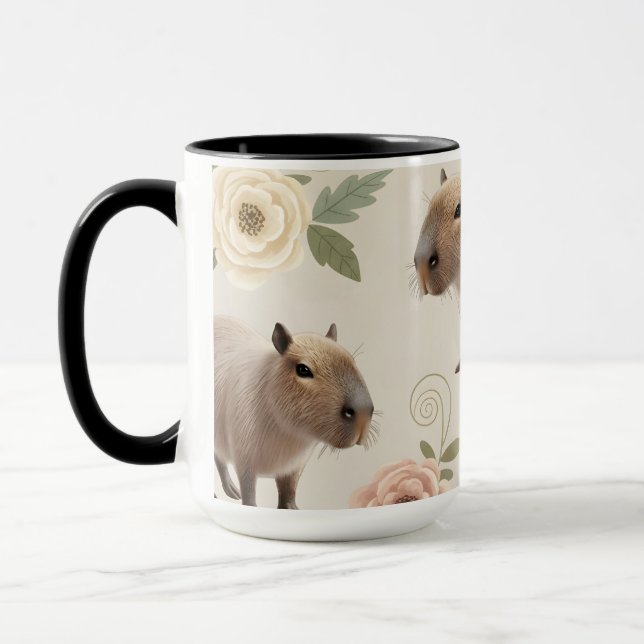 Caneca Padrão contínuo de capivara em aquarela fofa (Esquerda)