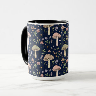 Caneca Padrão contínuo de fungos Navy escuro mal-humorado