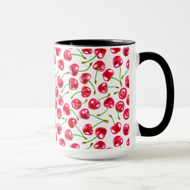 Caneca Padrão das cerejas de aquarela (Direita)