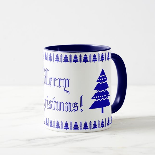 Caneca Padrão das estrelas de Natal modernas, azuis e bra (Frente Esquerda)