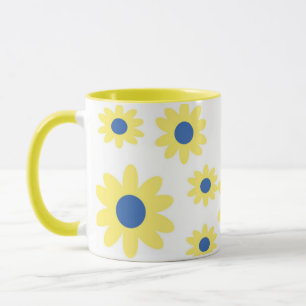 Caneca Padrão das flores azuis amarelas