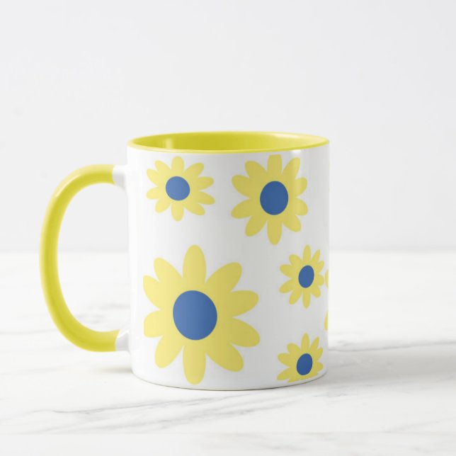 Caneca Padrão das flores azuis amarelas (Esquerda)