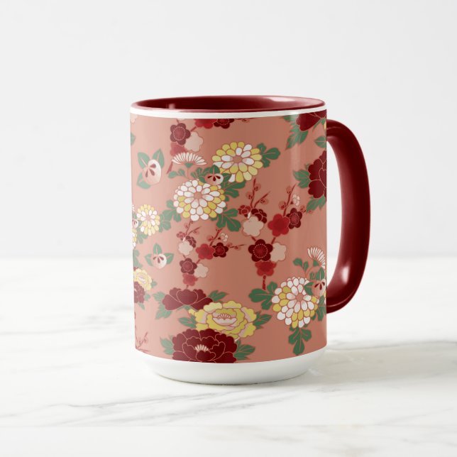 Caneca padrão das flores do dia dos namorados (Frente Esquerda)