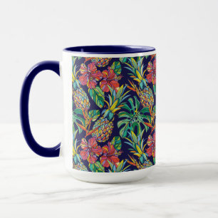 Caneca Padrão de abacaxi tropical Hibiscus