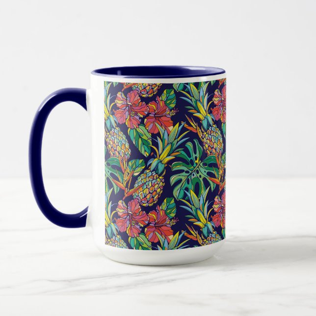 Caneca Padrão de abacaxi tropical Hibiscus (Esquerda)