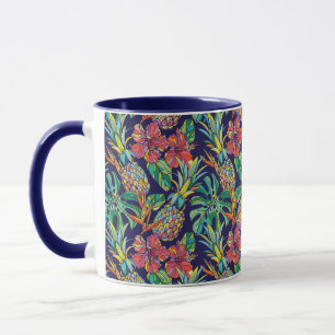 Caneca Padrão de abacaxi tropical Hibiscus
