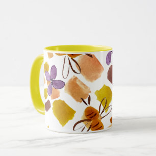 Caneca Padrão de Abelha Floral Amarelo Primavera Aquarela