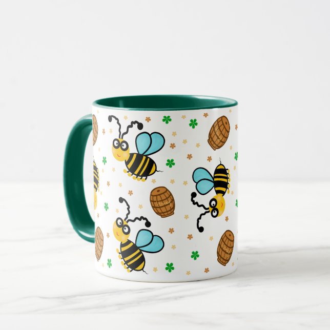 Caneca Padrão de abelhas engraçado (Frente Esquerda)