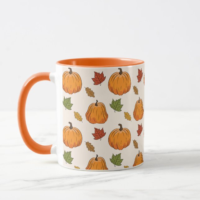 Caneca Padrão de Abóboras Laranjas e Folhas de Outono (Esquerda)