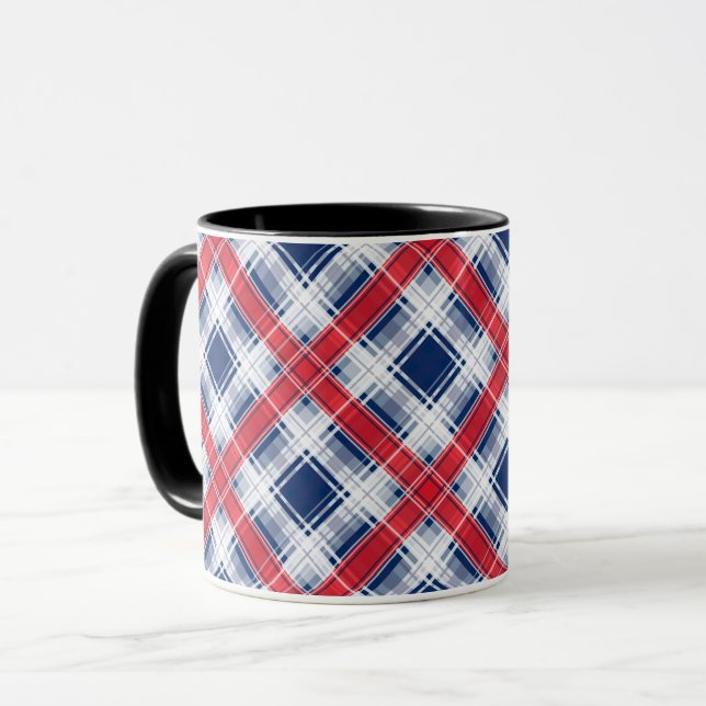 Caneca Padrão de abstrato com linha de xadrez sem costura (Frente Esquerda)