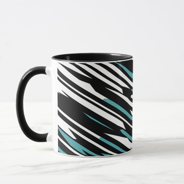 Caneca Padrão de Abstrato Linear Preto, Branco e Teal (Esquerda)