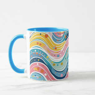 Caneca Padrão de Abstrato Wavy Retro 70s