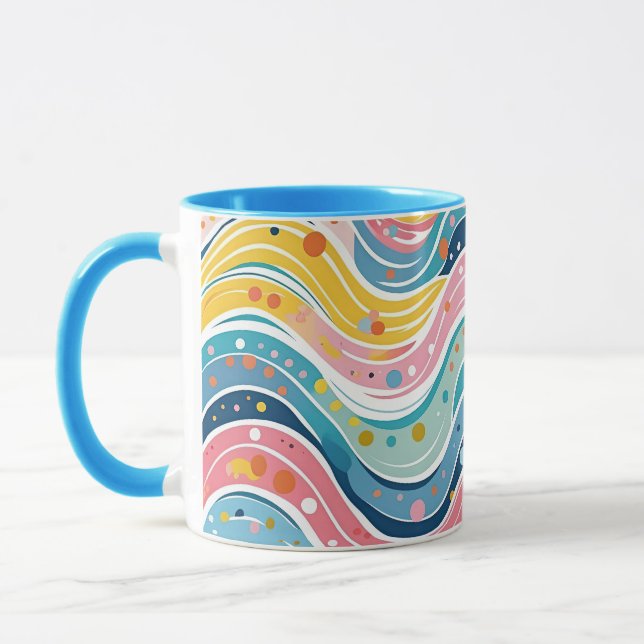 Caneca Padrão de Abstrato Wavy Retro 70s (Esquerda)
