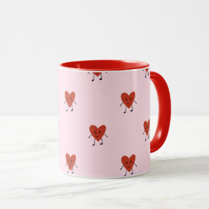 Caneca Padrão de Amor Sem Costura com Corações Vermelhos