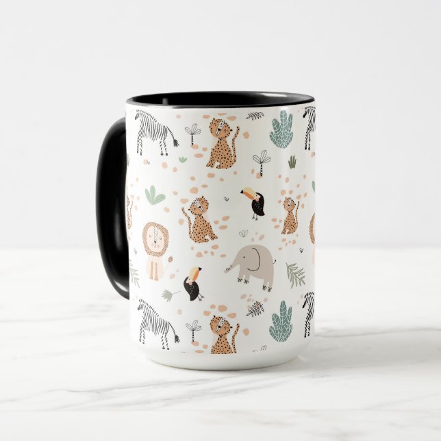Caneca Padrão de Animais da Floresta Tropical Selva (Frente Esquerda)