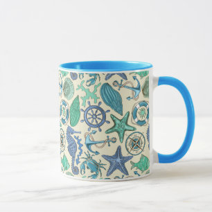 Caneca Padrão de Animais do Mar Teal