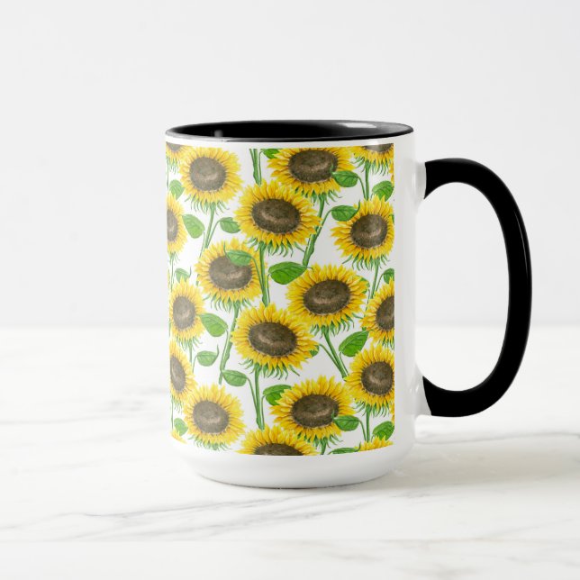 Caneca Padrão de aquarela de Sunflower (Direita)