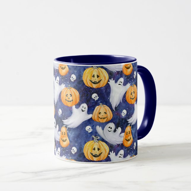 Caneca Padrão de Aquarela do Halloween (Frente Esquerda)