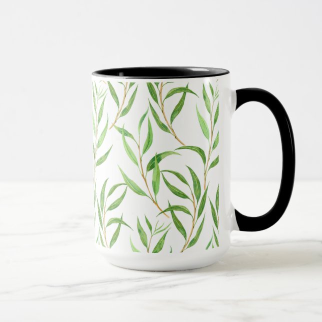 Caneca Padrão de aquarela Eucalyptus em branco (Direita)