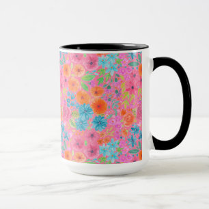 Caneca Padrão de aquarelas flóricas a rosa