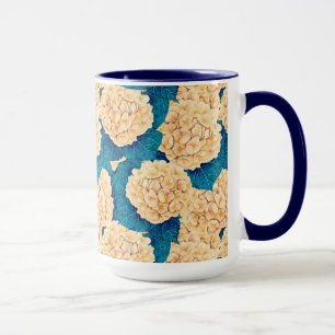 Caneca Padrão de aquarelas Hydrangea, amarelo e azul