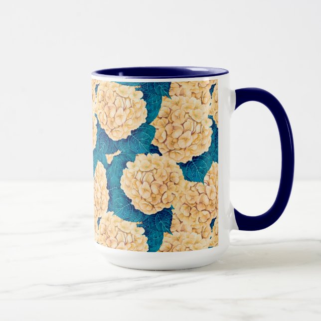 Caneca Padrão de aquarelas Hydrangea, amarelo e azul (Direita)