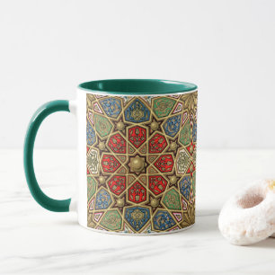 Caneca Padrão de Arte Árabe Dourada Azul Vermelho