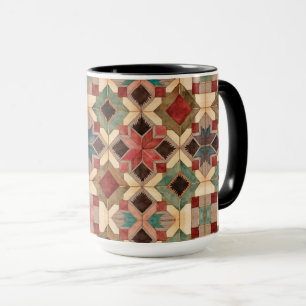 Caneca padrão de arte de bloco de colcha geométrico vinta