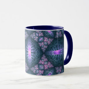 Caneca Padrão de Arte Fractal 3D Turquesa Roxo Rosa