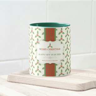 Caneca Padrão de Azevinho de Natal Folhas de Azevinho Ver