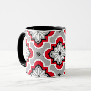 Caneca Padrão de azulejo marroquino - Cinzas e vermelho