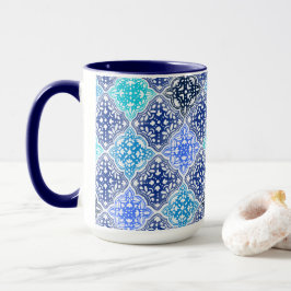 Caneca Padrão de Azulejo marroquino pintado com azul