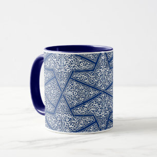 Caneca Padrão de azulejo persa - azul de cobalto e branco