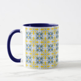 Caneca Padrão de azulejos bonito portugueses azuis e amar