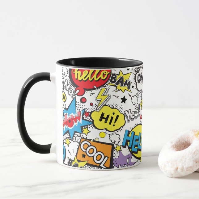Caneca Padrão de Balão de Fala de Arte Pop de História em (Com Donut)