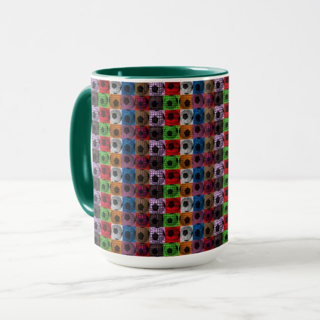 Caneca Padrão de Bola de Futebol de Arte pop, (Frente Esquerda)