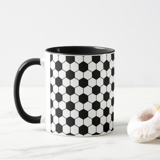 Caneca Padrão de bola de futebol preto-e-branco (Com Donut)
