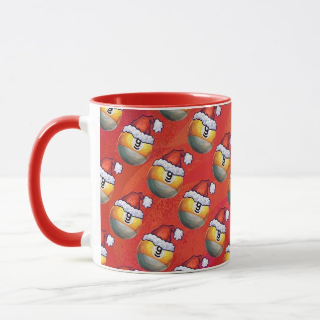 Caneca Padrão de Bola Nove de Santa Hat em Vermelho (Esquerda)