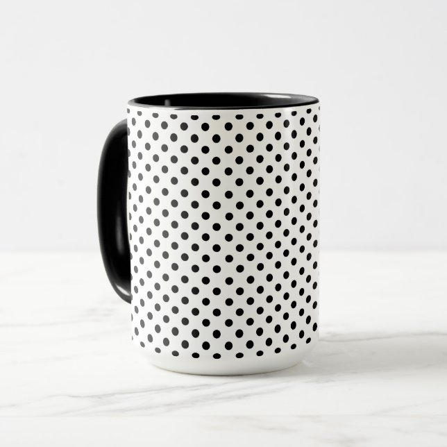 Caneca Padrão de Bolinhas branca preta (Frente Esquerda)