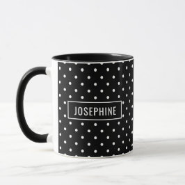 Caneca Padrão de Bolinhas Brancas no Preto com Nome Perso