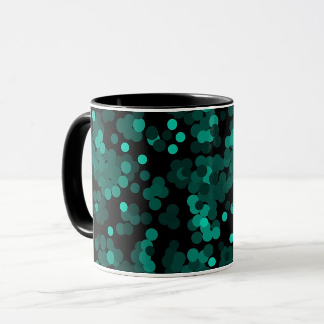 Caneca Padrão de bolinhas verde turquesa a preto (Frente Esquerda)