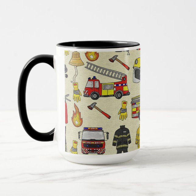 Caneca Padrão de Bombeiro, Caminhão-Fogo, Arte de Emergên (Esquerda)