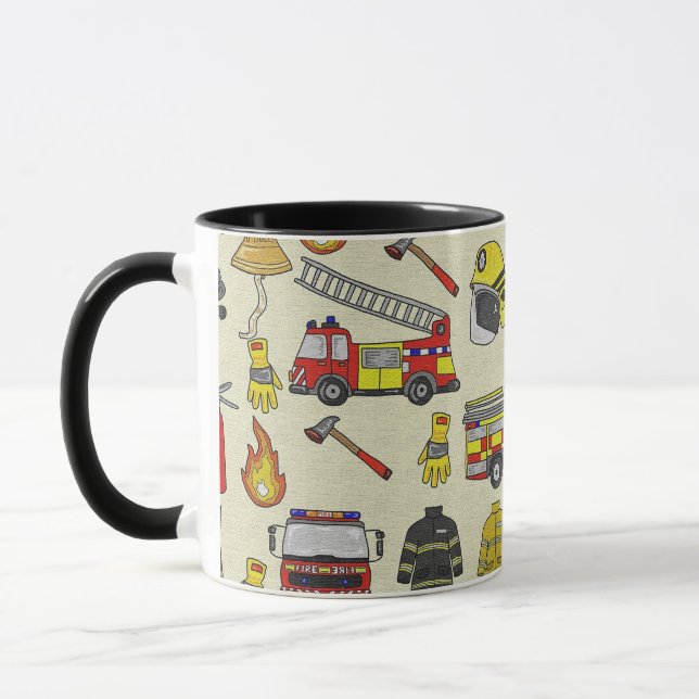 Caneca Padrão de Bombeiro, Caminhão-Fogo, Arte de Emergên (Esquerda)