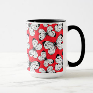 Caneca Padrão de borboleta de repolho em vermelho