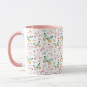 Caneca Padrão de Borboletas Aquarela
