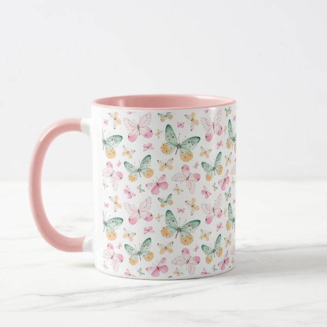 Caneca Padrão de Borboletas Aquarela (Esquerda)