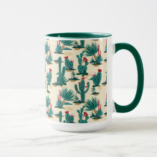 Caneca Padrão de Cactus Verde e Vermelho