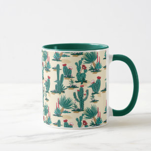 Caneca Padrão de Cactus Verde e Vermelho