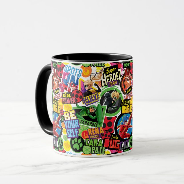 Caneca Padrão de Caracteres de Super Herói Miraculoso (Frente Esquerda)